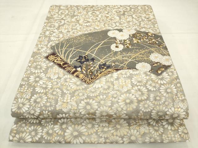 平和屋着物●西陣の名門　加納幸謹製　太鼓柄袋帯　地紙重ね草花文　金糸　正絹　逸品　AABM4852pf