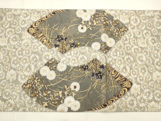 平和屋着物●西陣の名門　加納幸謹製　太鼓柄袋帯　地紙重ね草花文　金糸　正絹　逸品　AABM4852pf