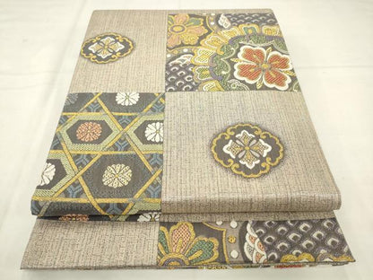 平和屋着物●六通柄袋帯　横段飾花文　金糸　正絹　逸品　AABM4855pf