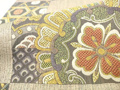 平和屋着物●六通柄袋帯　横段飾花文　金糸　正絹　逸品　AABM4855pf