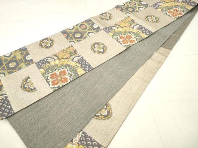 平和屋着物●六通柄袋帯　横段飾花文　金糸　正絹　逸品　AABM4855pf