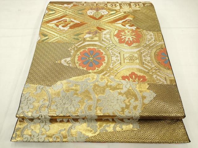 平和屋着物●西陣　川島織物　六通柄　本袋帯　花鳥文　金糸　正絹　逸品　AABM4860pf