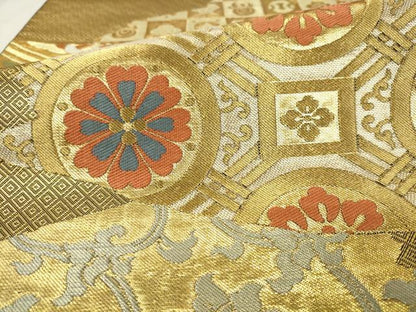 平和屋着物●西陣　川島織物　六通柄　本袋帯　花鳥文　金糸　正絹　逸品　AABM4860pf