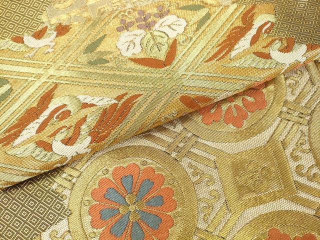 平和屋着物●西陣　川島織物　六通柄　本袋帯　花鳥文　金糸　正絹　逸品　AABM4860pf