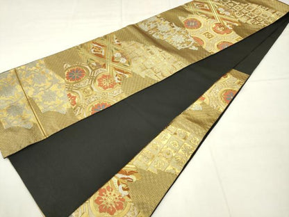 平和屋着物●西陣　川島織物　六通柄　本袋帯　花鳥文　金糸　正絹　逸品　AABM4860pf