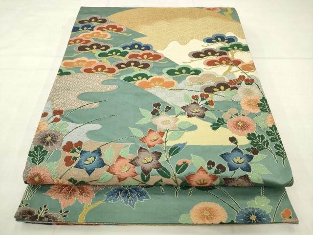 平和屋着物●西陣　白綾苑大庭　六通柄袋帯　風景花文　金糸　正絹　逸品　AABM4863pf