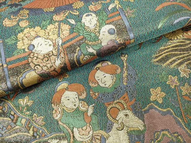 平和屋着物●ファッションデザイナー 花井幸子　六通柄袋帯　人物風景文　金銀糸　正絹　逸品　AABM4864pf