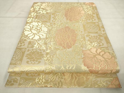 平和屋着物●西陣　川島織物　六通柄　本袋帯　草花文　金糸　正絹　逸品　AABM4865pf