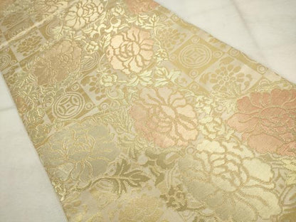 平和屋着物●西陣　川島織物　六通柄　本袋帯　草花文　金糸　正絹　逸品　AABM4865pf