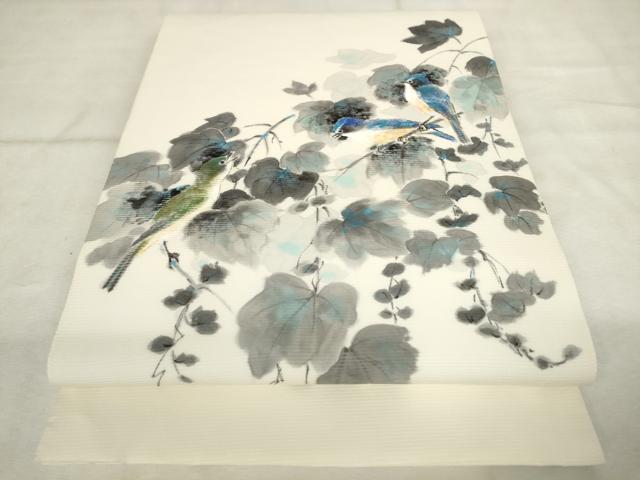 平和屋着物●太鼓柄袋帯　手描き　花鳥文　正絹　逸品　AABM4872pf