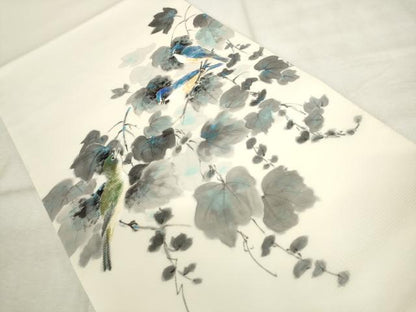 平和屋着物●太鼓柄袋帯　手描き　花鳥文　正絹　逸品　AABM4872pf