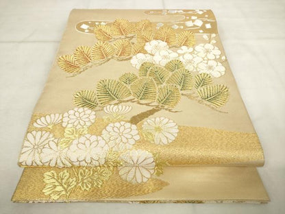 平和屋着物●西陣　川島織物　六通柄　本袋帯　風景草花文　金銀糸　正絹　逸品　AABM4875pf