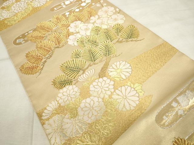 平和屋着物●西陣　川島織物　六通柄　本袋帯　風景草花文　金銀糸　正絹　逸品　AABM4875pf