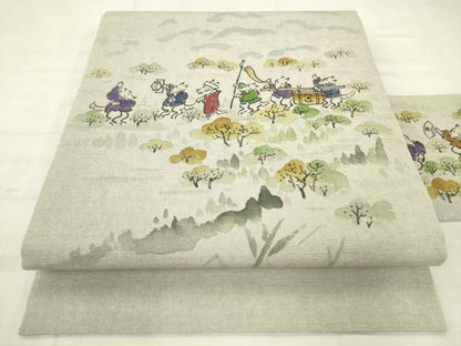 平和屋着物●九寸名古屋帯　紬地　狐　さが美扱い　正絹　逸品　AABM4880pf