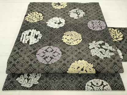 平和屋着物●九寸名古屋帯　唐織　草花丸文　さが美扱い　正絹　逸品　AABM4881pf