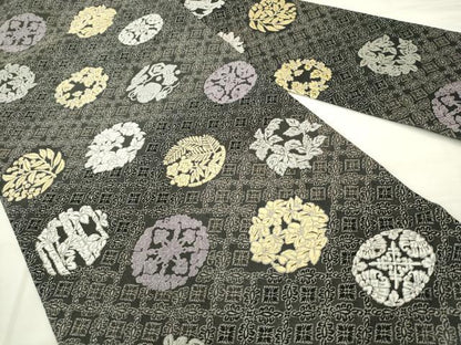 平和屋着物●九寸名古屋帯　唐織　草花丸文　さが美扱い　正絹　逸品　AABM4881pf