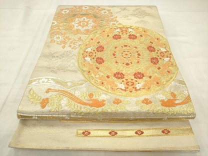 平和屋着物●西陣　川島織物　六通柄　本袋帯　花鳥文　金銀糸　正絹　逸品　AABM4882pf