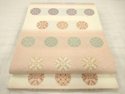 平和屋着物●六通柄袋帯　唐織　横段花丸文　さが美扱い　正絹　逸品　AABM4887pf