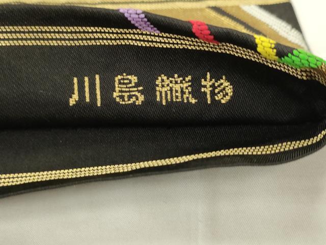 平和屋着物●西陣　川島織物　六通柄　本袋帯　幾何学文様　黒地　金糸　正絹　逸品　AABM4889pf