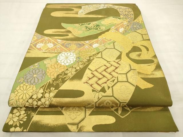 平和屋着物●西陣　川島織物　太鼓柄袋帯　束ね熨斗花文　本金　正絹　逸品　AABM4891pf