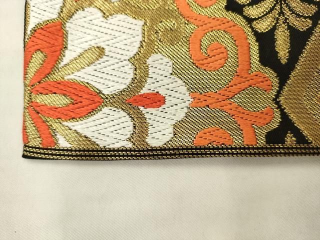 平和屋着物●西陣　川島織物　六通柄　本袋帯　飾花文　黒地　金銀糸　正絹　逸品　AABM4892pf