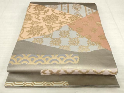 平和屋着物●西陣　川島織物　六通柄　本袋帯　切嵌草花文　金糸　正絹　逸品　AABM4898pf