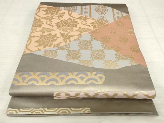 平和屋着物●西陣　川島織物　六通柄　本袋帯　切嵌草花文　金糸　正絹　逸品　AABM4898pf