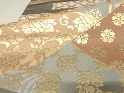 平和屋着物●西陣　川島織物　六通柄　本袋帯　切嵌草花文　金糸　正絹　逸品　AABM4898pf