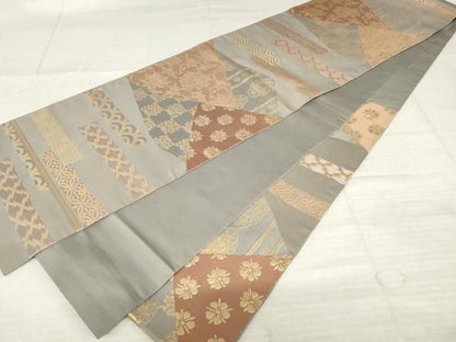 平和屋着物●西陣　川島織物　六通柄　本袋帯　切嵌草花文　金糸　正絹　逸品　AABM4898pf