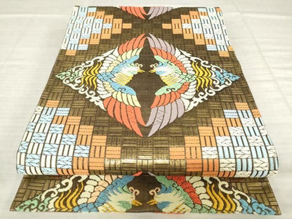 平和屋着物●西陣　川島織物　六通柄　本袋帯　双鳥菱文　金糸　三越扱い　正絹　逸品　AABM4899pf