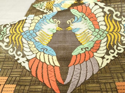 平和屋着物●西陣　川島織物　六通柄　本袋帯　双鳥菱文　金糸　三越扱い　正絹　逸品　AABM4899pf