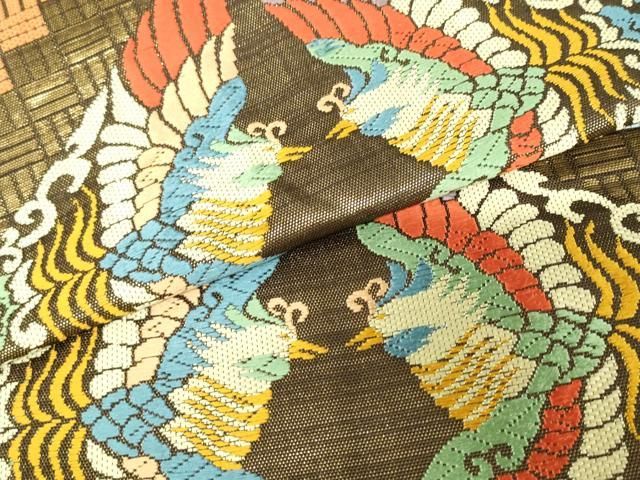 平和屋着物●西陣　川島織物　六通柄　本袋帯　双鳥菱文　金糸　三越扱い　正絹　逸品　AABM4899pf