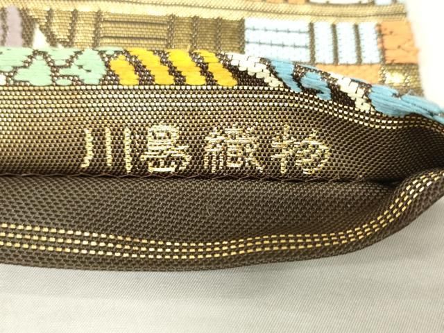 平和屋着物●西陣　川島織物　六通柄　本袋帯　双鳥菱文　金糸　三越扱い　正絹　逸品　AABM4899pf