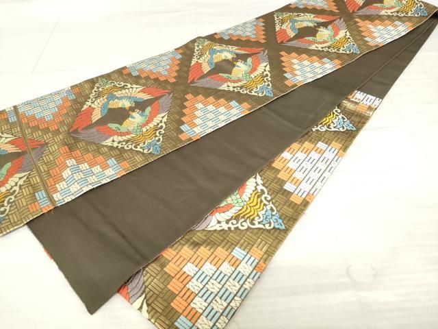 平和屋着物●西陣　川島織物　六通柄　本袋帯　双鳥菱文　金糸　三越扱い　正絹　逸品　AABM4899pf