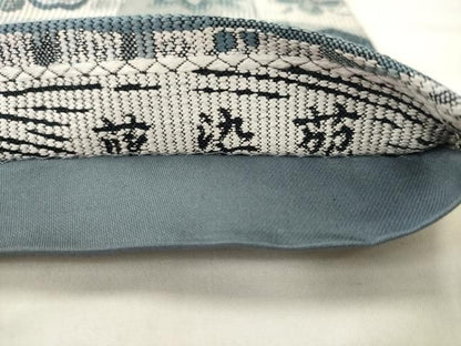 平和屋着物●六通柄袋帯　藍染苑　藍染糸織　横段草花文　正絹　逸品　AABM4908pf