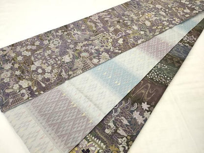 平和屋着物●両面両方向全通柄袋帯　輪奈織　鳥獣花文　金銀糸　さが美扱い　正絹　逸品　AABM4912pf