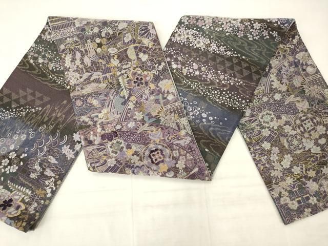 平和屋着物●両面両方向全通柄袋帯　輪奈織　鳥獣花文　金銀糸　さが美扱い　正絹　逸品　AABM4912pf