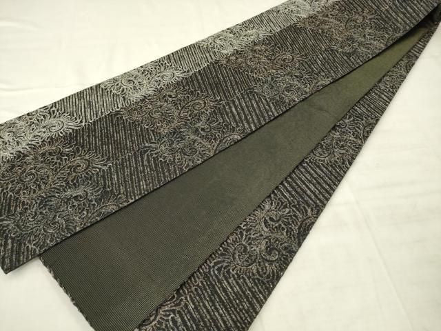 平和屋着物●染織デザイナー　堀口無月 　MUGETSU　チュール織　全通柄袋帯　唐草文　金糸　正絹　逸品　AABM4917pf