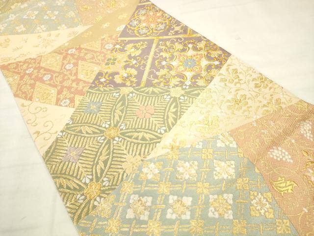平和屋着物●唐織・西陣の老舗・名門・藤原織物　六通柄袋帯　切嵌花文　金糸　正絹　逸品　AABM4919pf