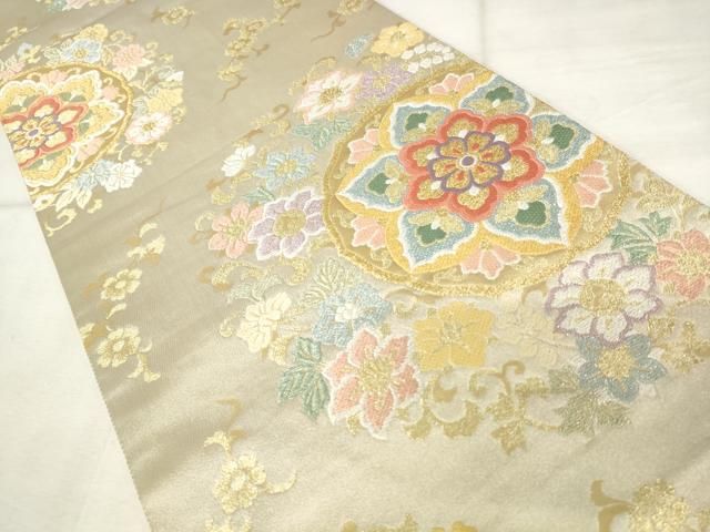 平和屋着物●唐織・西陣の老舗・名門・藤原織物　六通柄袋帯　飾花文　金銀糸　正絹　逸品　AABM4920pf