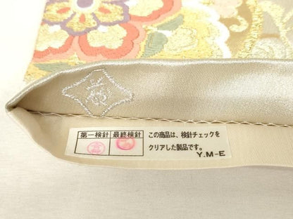 平和屋着物●唐織・西陣の老舗・名門・藤原織物　六通柄袋帯　飾花文　金銀糸　正絹　逸品　AABM4920pf