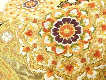 平和屋着物●西陣　河合美術織物謹製　六通柄袋帯　唐織　切嵌花文　金糸　正絹　逸品　AABM4927pf