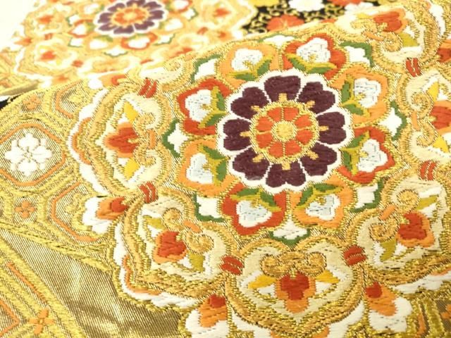 平和屋着物●西陣　河合美術織物謹製　六通柄袋帯　唐織　切嵌花文　金糸　正絹　逸品　AABM4927pf