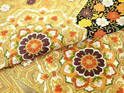 平和屋着物●西陣　河合美術織物謹製　六通柄袋帯　唐織　切嵌花文　金糸　正絹　逸品　AABM4927pf