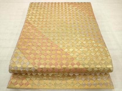 平和屋着物●洛風林　工芸帯地　六通柄袋帯　菱文　金銀糸　正絹　逸品　AABM4929pf