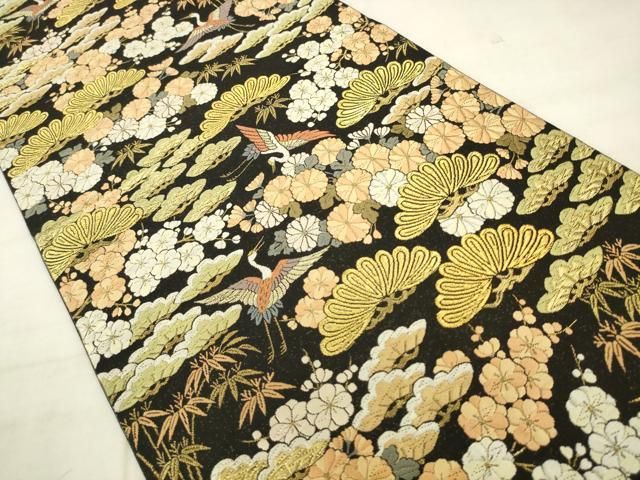 平和屋着物●西陣の名門　本家加納　六通柄袋帯　唐織　飛鶴花文　黒地　正絹　逸品　AABM4933pf