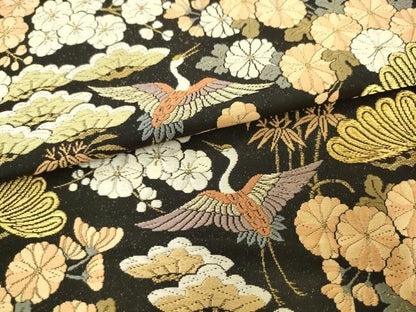 平和屋着物●西陣の名門　本家加納　六通柄袋帯　唐織　飛鶴花文　黒地　正絹　逸品　AABM4933pf