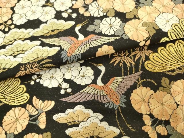 平和屋着物●西陣の名門　本家加納　六通柄袋帯　唐織　飛鶴花文　黒地　正絹　逸品　AABM4933pf