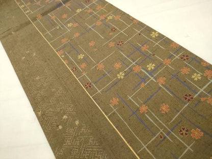 平和屋着物●創業140年　小糸染芸の四代目　小糸敏夫　全通柄袋帯　紬地　格子花文　上代25万円　正絹　逸品　AABM4934pf
