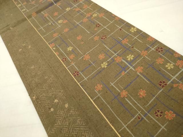 平和屋着物●創業140年　小糸染芸の四代目　小糸敏夫　全通柄袋帯　紬地　格子花文　上代25万円　正絹　逸品　AABM4934pf
